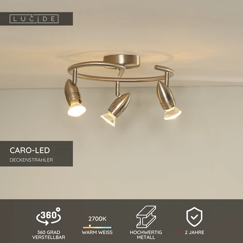 Lucide CARO-LED - Deckenstrahler - Ø 31 cm - LED - GU10 - 3x5W 2700K - Chrom Matt - USP